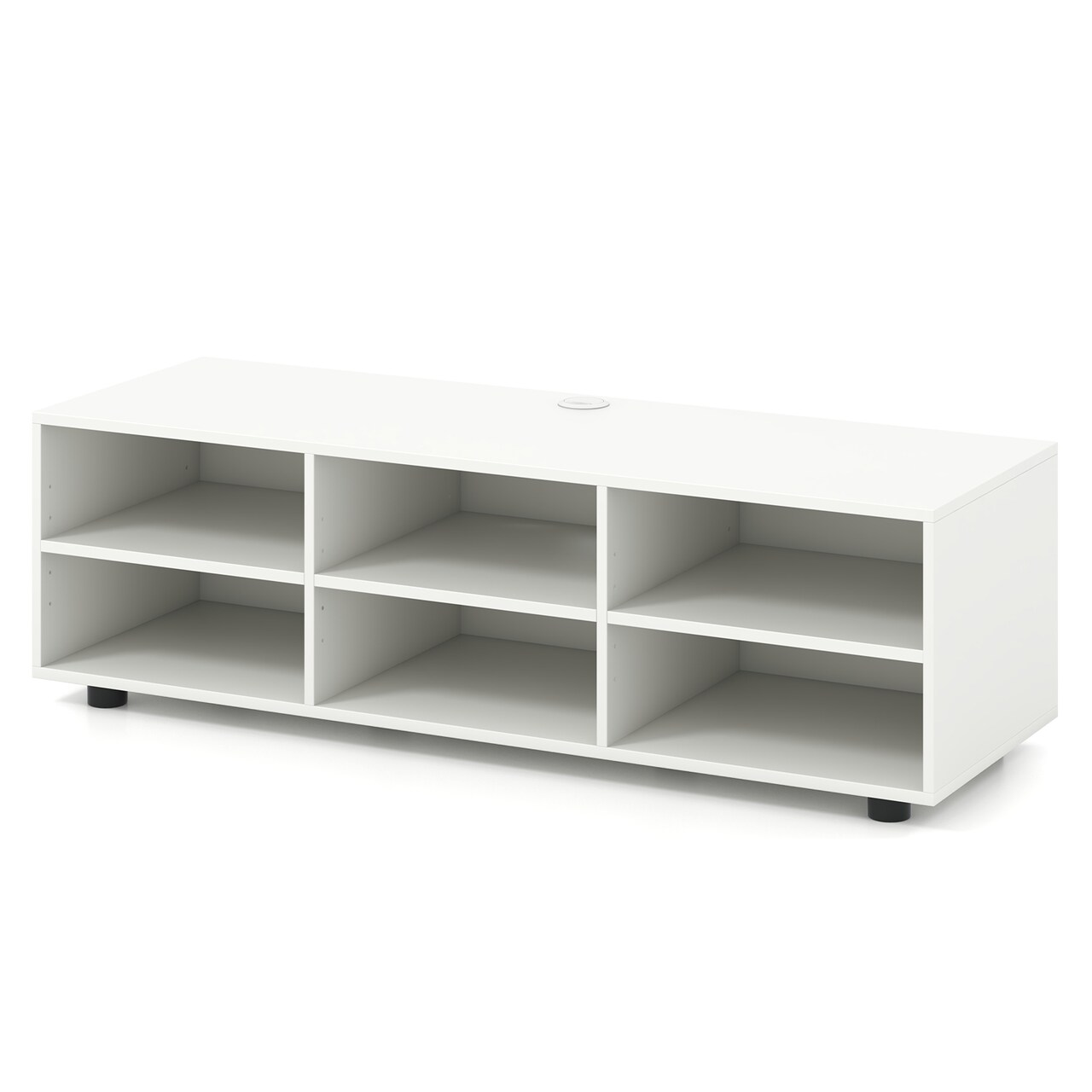 Modern White TV Console with 3 Adjustable Shelves and Cable Management MDF Media Storage